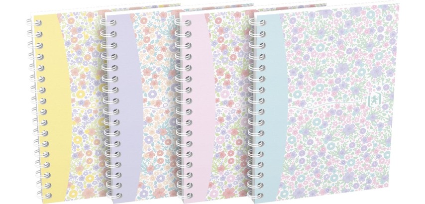 Oxford Floral softcover spiraalschrift, ft A6, 50 vel, geruit 5 mm, 4 geassorteerde designs