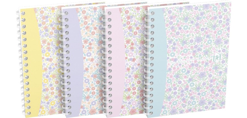 Oxford Floral couverture souple cahier spiralé, ft A6, 50 feuilles, quadrillé 5 mm, 4 décors assortis
