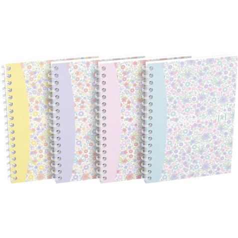 Oxford Floral couverture souple cahier spiralé, ft A6, 50 feuilles, quadrillé 5 mm, 4 décors assortis