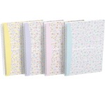 Oxford Floral couverture souple cahier à spirale, ft B5, 60 feuilles, quadrillé 5 mm, 3 décors