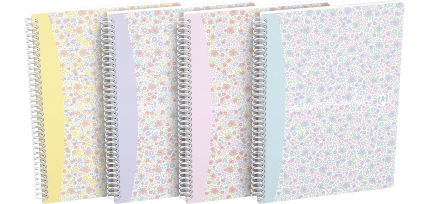 Oxford Floral couverture souple cahier à spirale, ft B5, 60 feuilles, quadrillé 5 mm, 3 décors