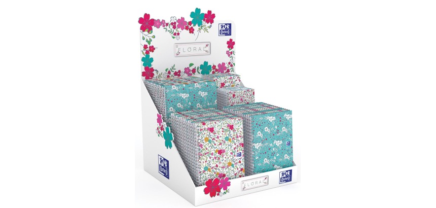 Oxford Floral notitieblok en spiraalschrift, ft A5/A6/B5, gelijnd en geruit 5 mm, display met 60 stuks