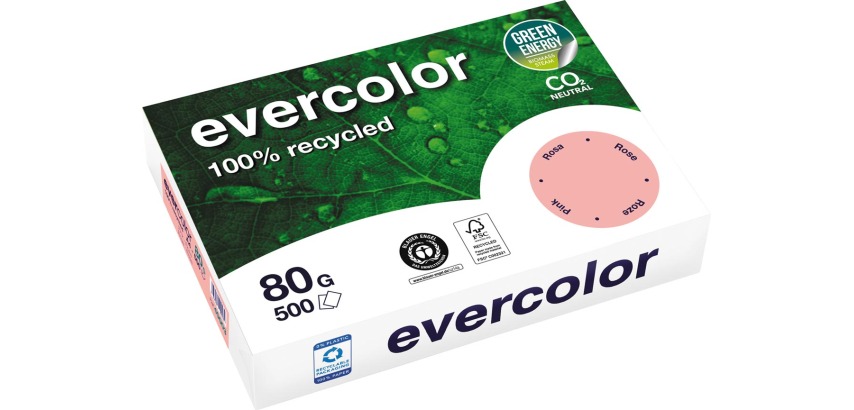 Clairefontaine Evercolor, Recycling-Farbpapier, A4, 80g, 500 Blatt, rosa