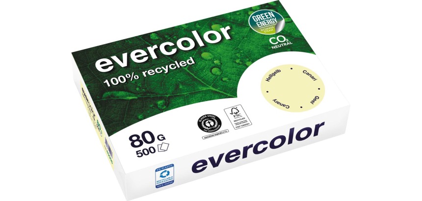 Clairefontaine Evercolor, Recycling-Farbpapier, A4, 80g, 500 Blatt, Gelb