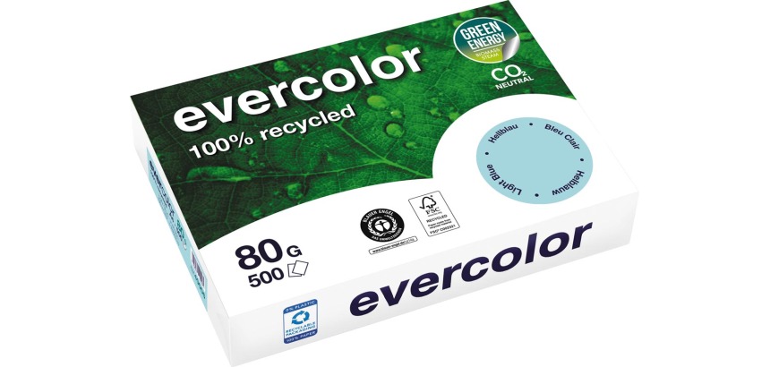 Clairefontaine Evercolor, recycled color paper, A4, 80gsm, 500 sheets, bright blue