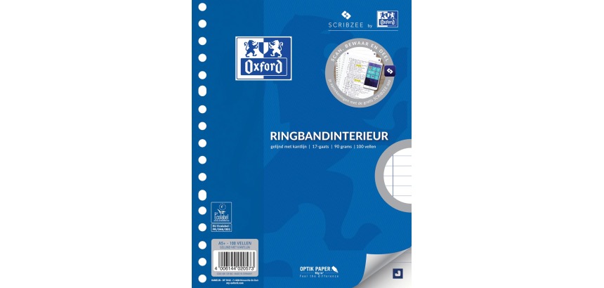 Intérieur Oxford A5 17 perforations ligné 100 feuilles