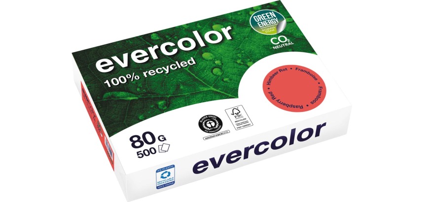 Clairefontaine Evercolor, papier couleur recyclé, A4, 80g, 500 feuilles, framboise