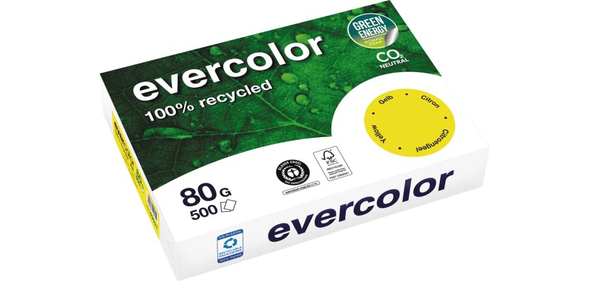 Clairefontaine Evercolor, papier couleur recyclé, A4, 80g, 500 feuilles, jonquille