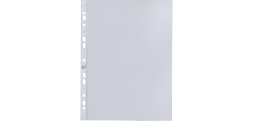 Oxford pochette perforée, A4, en PP clair, 11 trous, 50 microns, paquet de 100 pièces
