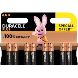 Duracell piles Plus 100%, AA, blister 8 pièces