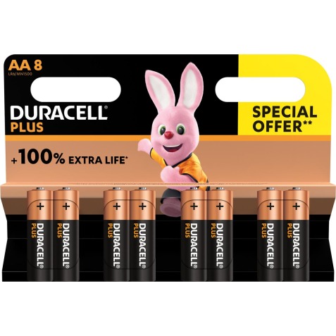 Duracell piles Plus 100%, AA, blister 8 pièces
