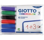 Giotto Robercolor marqueur pour tableaux blancs, moyen, ronde, étui de 6 pièces en couleurs assorties