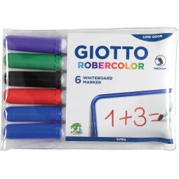 Giotto Robercolor marqueur pour tableaux blancs, moyen, ronde, étui de 6 pièces en couleurs assorties