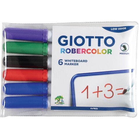 Giotto Robercolor whiteboardmarker, medium, ronde punt, etui met 6 stuks in geassorteerde kleuren