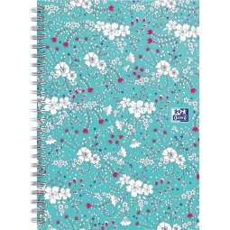 Oxford Floral couverture rembordée cahier à spirale, ft B5, 60 feuilles, quadrillé 5 mm, turquoise