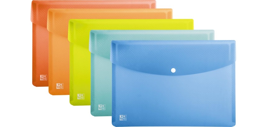 Oxford Urban pochette documents, fermeture à bouton-poussoir, format A5, en PP, couleurs assorties