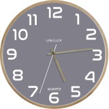 Unilux Baltic wandklok, diameter 30,5 cm, houten frame, grijs