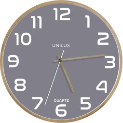 Unilux Baltic horloge murale, diamètre 30,5 cm, cadre en bois, gris