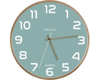 Unilux Baltic horloge murale, diamètre 30,5 cm, cadre en bois, vert clair