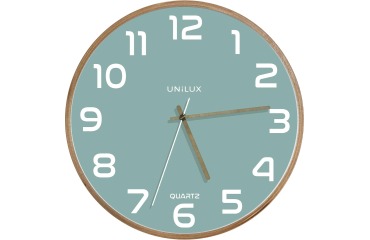 Unilux Baltic horloge murale, diamètre 30,5 cm, cadre en bois, vert clair