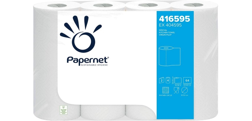 Papernet paper towel roll, 2-ply, 64 sheets, pack of 4 rolls