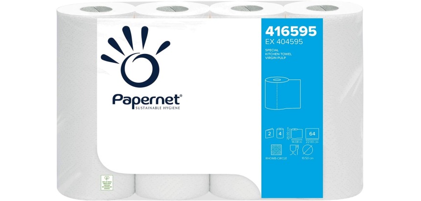 Papernet keukenrol, 2-laags, 64 vellen, pak van 4 rollen