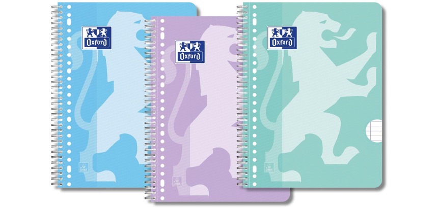 Bloc de cours Oxford School A4+ ligné 23 perf 160 pages 80g pastel assorti 3 pièces