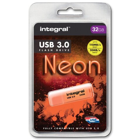 Integral Neon USB 3.0 stick, 32 GB, oranje