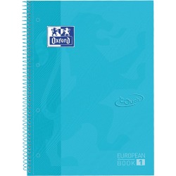 Oxford School Touch Europeanbook spiraalblok, ft A4+, 160 bladzijden, geruit 5 mm, pastel blauw