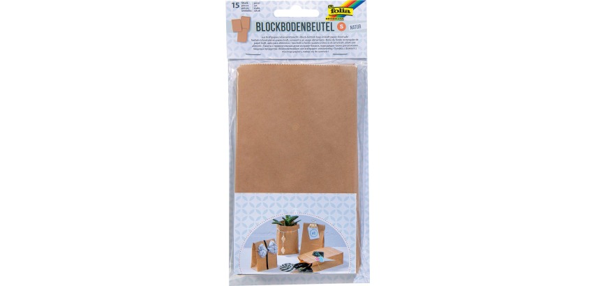 Folia Papiertüte, 100 x 55 x 175 mm, Packung mit 15 Stück, Kraftpapier