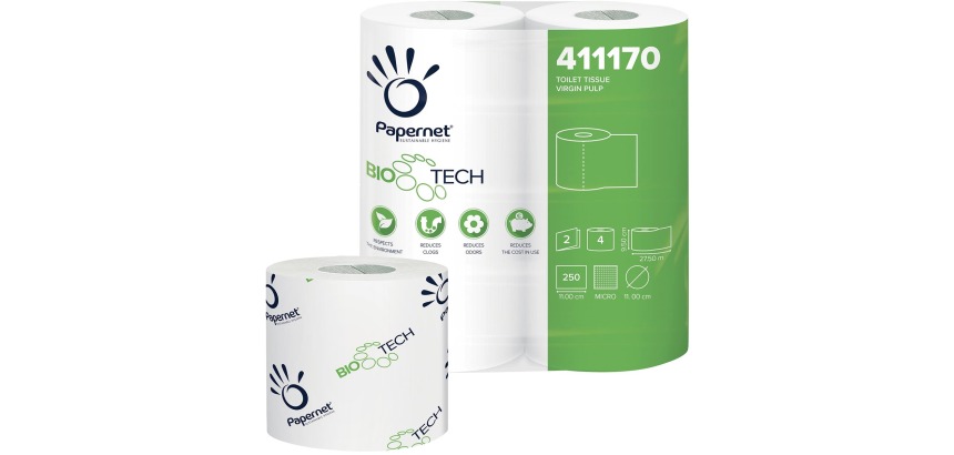Papernet toiletpapier Bio Tech, 2-laags, 250 vellen, pak van 4 rollen