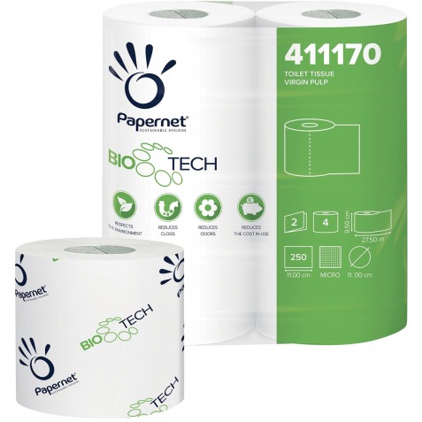 Papernet papier toilette Bio Tech, 2 plis, 250 feuilles, paquet de 4 rouleaux