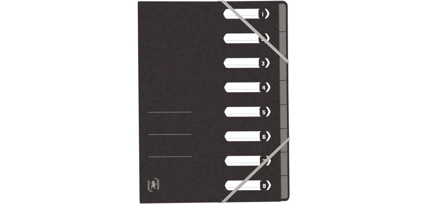 Elba Oxford Top File+ Sortierer, 8 Fächer, mit Gummibändern, schwarz