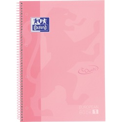 Oxford School Touch Europeanbook spiraalblok, ft A4+, 160 bladzijden, geruit 5 mm, pastel roze