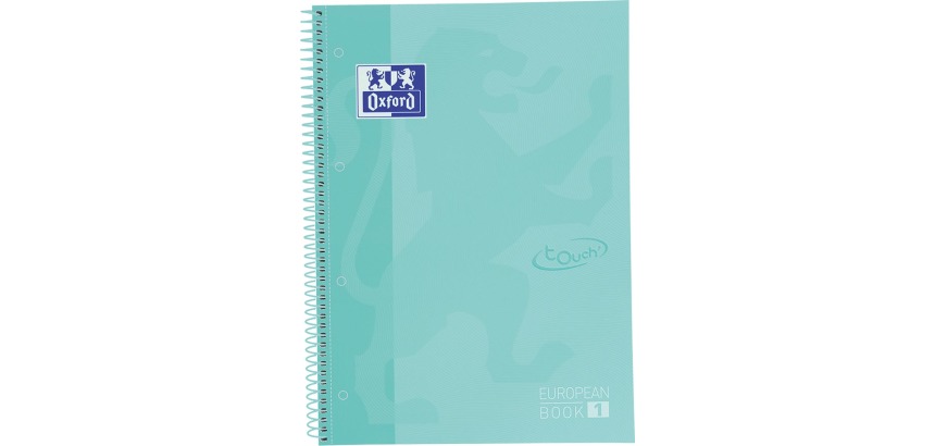 Oxford School Touch spiral-bound pad, A4+ size, 160 pages, 5 mm squared, pastel turquoise