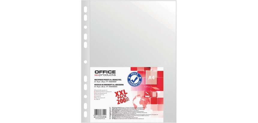 OFFICE products geperforeerde showtas, A4, 40 micron, gekorreld, pak van 200 stuks