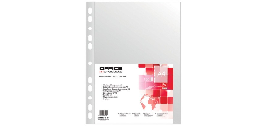 OFFICE products pochette perforée, grainé, A4, 45 microns, paquet de 100 pièces
