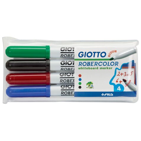 Giotto Robercolor, marqueur pour tableaux blancs, moyen, ronde, étui de 4 pièces en couleurs assorties