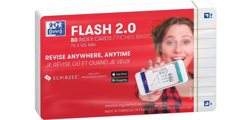 Oxford Flash 2.0 fiche starterkit, ligné, A7, blanc, paquet de 80 feuilles