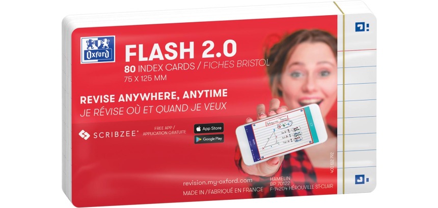 Oxford Flash 2.0 fiche starterkit, ligné, A7, blanc, paquet de 80 feuilles
