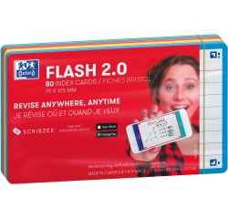 Flashcard Oxford 2.0 75x125mm 80 feuilles 250g ligné assorti