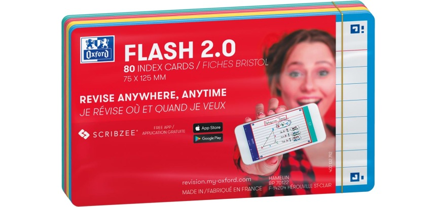 Oxford Flashcard 2.0 75x125mm 80 sheets 250g assorted lined