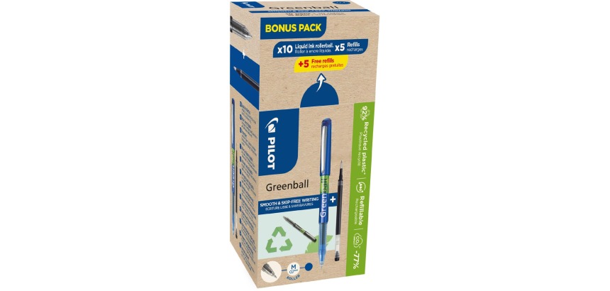 Pilot Greenball roller, pointe medium, 10 rollers + 10 recharges, medium, bleu