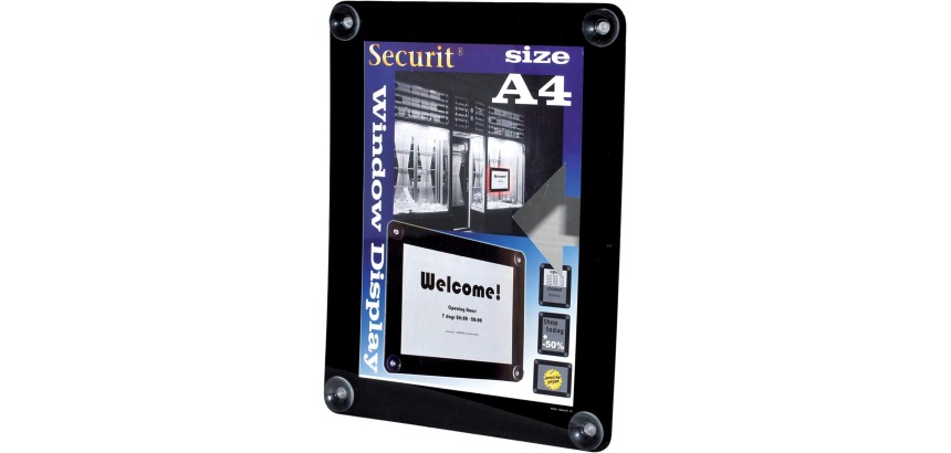 Securit glass poster holder, A4 size, black