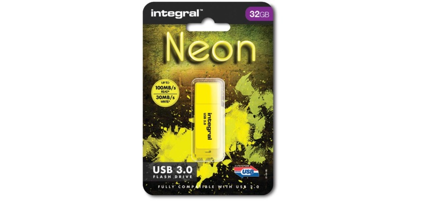 USB 3.0 Neon 32GB Yellow Flash Drive INFD32GoNEONYL3.0