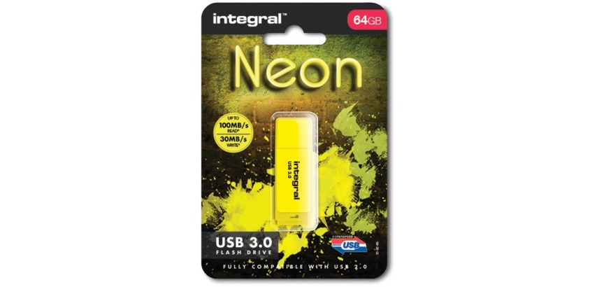 USB 3.0 Neon 64GB Yellow Flash Drive INFD64GoNEONYL3.0