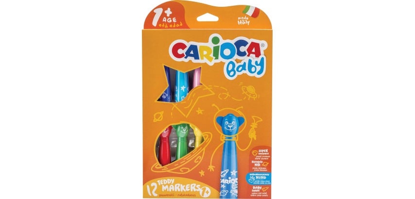 Carioca Baby Teddy Felt Pens, box of 12 pieces in assorted colors