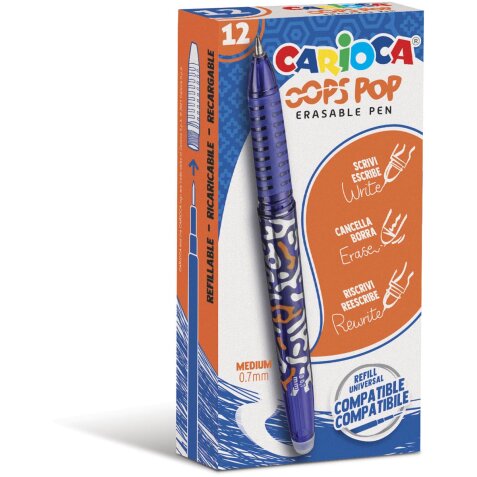 Carioca roller gel Oops Pop, medium, effaçable, boîte de 12 pièces, bleu