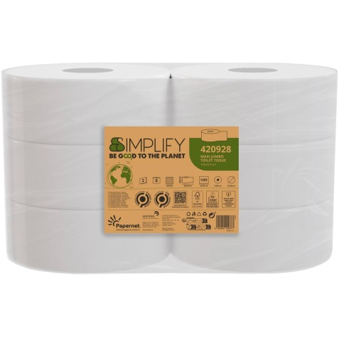 Papernet toiletpapier Simplify Maxi Jumbo, 2-laags, 1305 vellen, pak van 6 rollen