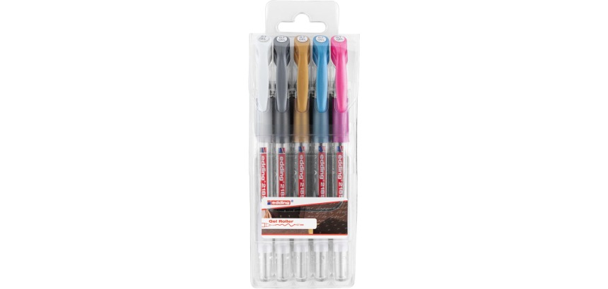 Edding Gel-Tintenroller 2185, Etui mit 5 Stück in verschiedenen Farben
